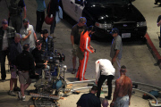 Brooklyn Decker and Chris Pine get into character on the set of 'Stretch'