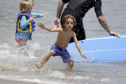 *EXCLUSIVE* Levi, Vida and Livingston McConaughey hit the Beach with Grandma