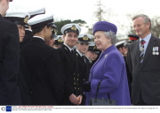 Queen Escorted By Admiral Sir John (sandy) Woodward At Pangbourne College After The Opening Of The Falkland Islands Memorial Chapel. Pic Mike Forster