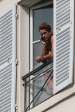 ** NO WEB** Romain Dauriac, boyfriend of Scarlett Johansson at the window of his home in Paris