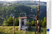 Soviet era miners' cable car or aerial tramway transportation system in Chiatura, Georgia - Jul 2013