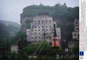 Soviet era miners' cable car or aerial tramway transportation system in Chiatura, Georgia - Jul 2013