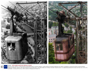 Soviet era miners' cable car or aerial tramway transportation system in Chiatura, Georgia - Jul 2013