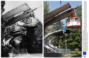 Soviet era miners' cable car or aerial tramway transportation system in Chiatura, Georgia - Jul 2013