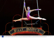 Woman conquers fear of heights to become a trapeze artist with travelling circus, Britain - 21 Oct 2013