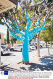 Yarn bomb tree squid, San Mateo, California, America - 21 Oct 2013