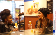 'The X Factor' TV Programme, Nicole Scherzinger and Hannah Barrett go to Greggs, London, Britain - 22 Oct 2013