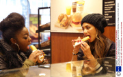 'The X Factor' TV Programme, Nicole Scherzinger and Hannah Barrett go to Greggs, London, Britain - 22 Oct 2013
