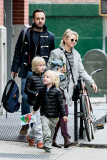 Naomi Watts hussels her sons off to school