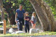 *EXCLUSIVE* Chris Martin walks the dog with his kids
