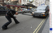 Circus of Horrors performer Anastasia IV pulls a 2.5 ton herse with her hair, London, Britain - 18 Nov 2013