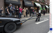Circus of Horrors performer Anastasia IV pulls a 2.5 ton herse with her hair, London, Britain - 18 Nov 2013