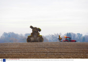 Giant teddy bear made out of hay bales in a field in Croftamie, Drymen, Scotland - 25 Nov 2013