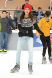 Jamie Chung gets in the holiday spirit wearing American Eagle #AEOStyle While Ice Skating