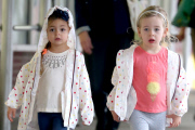Tabitha and Marion Broderick having fun walking to school