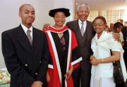 


NELSON MANDELA
President of South Africa
with his companion GRACA MACHEL, widow of President Samora Machel of Mozambique, and her children JOSINA and MALENGANI, after Mrs Machel had received her Honorary Degree from the University of Essex for her