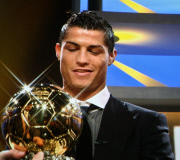 Cristiano Ronaldo holds his 'Ballon D'Or France football 2008'