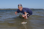 Mäuse beim Wellenreiten auf ihren Miniatur-Surfbrettern an der Gold Coast