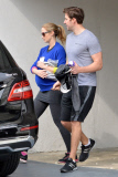 *EXCLUSIVE* A very pregnant Emily Blunt and John Krasinski stay fit together