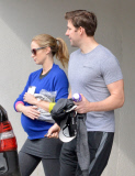 *EXCLUSIVE* A very pregnant Emily Blunt and John Krasinski stay fit together