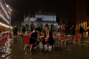 Flooded Venice by night