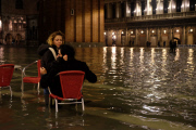 Flooded Venice by night