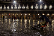 Flooded Venice by night