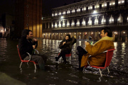Flooded Venice by night