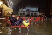 Flooded Venice by night