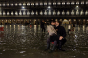 Flooded Venice by night