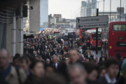 Commuters struggle to get to work during a strike by members of the RMT & TSSA trade unions in London