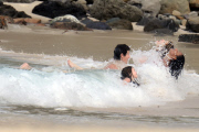 Stephanie Seymour And Kids On The Beach In St. Barts (USA AND OZ ONLY) 