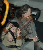 Milla Jovovich and family at Scott's restaurant, London, Britain - 10 Feb 2014