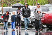 Kevin Federline braves the L.A. rain to have lunch with kids and friends