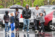 Kevin Federline braves the L.A. rain to have lunch with kids and friends