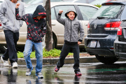 Kevin Federline braves the L.A. rain to have lunch with kids and friends