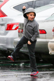Kevin Federline braves the L.A. rain to have lunch with kids and friends