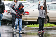 Kevin Federline braves the L.A. rain to have lunch with kids and friends