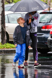 Kevin Federline braves the L.A. rain to have lunch with kids and friends