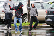 Kevin Federline braves the L.A. rain to have lunch with kids and friends