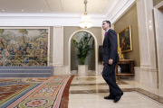 The Prince of Asturias Felipe de Borbon in several hearings in Zarzuela Palace