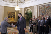 The Prince of Asturias Felipe de Borbon in several hearings in Zarzuela Palace