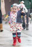 Marion Broderick takes a new stuffed friend to school