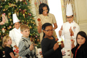 First Lady Michelle Obama welcomes military families to the White House in Washington