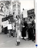 Fashion Designer Vivienne Westwood Pictured Wearing A Fig Leaf Over A Skin-coloured Catsuit As She Joined A Picket Line At The National History Museum.