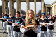 Tierschutz-Protest mit toten Tieren am Brandenburger Tor