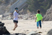 *EXCLUSIVE* Kate Hudson and Matthew Bellamy play beach soccer with Ryder **NO WEB, MUST CALL FOR PRICING**