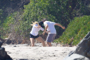 *EXCLUSIVE* Kate Hudson and Matthew Bellamy play beach soccer with Ryder **NO WEB, MUST CALL FOR PRICING**