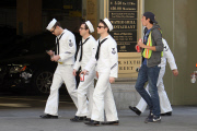 The boys from 'Glee' film a vintage Navy scene in LA