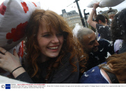 International Pillow Fight Day in Trafalgar Square, London, Britain - 05 Apr 2014